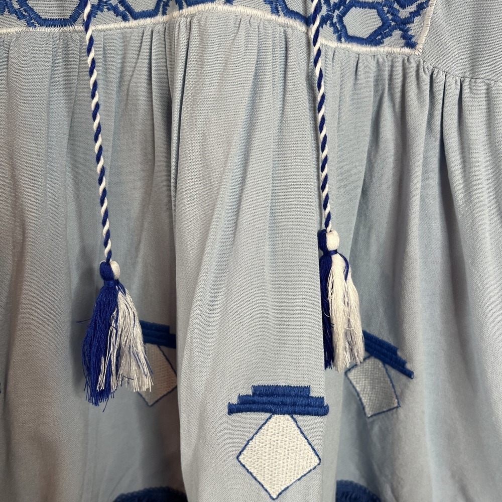 Chicwish Blue Boho Chic Embroidered Blouse  Fringe Tassle Sz Medium - Picture 6 of 7